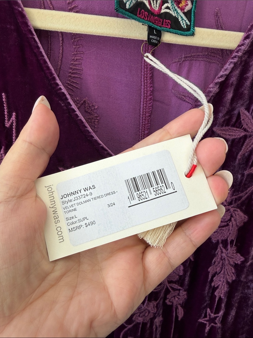 NWT Johnny Was Plum Velvet Embroidered V-Neck Maxi Dress - Picture 3 of 6